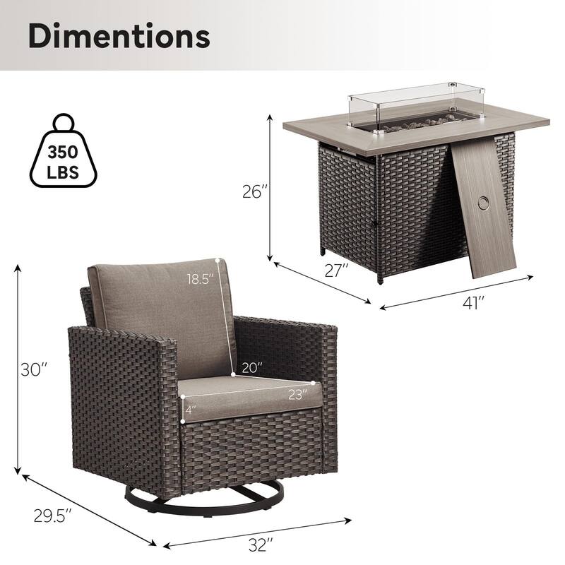 4 Pieces Swivel Chair with Fire Pit Table