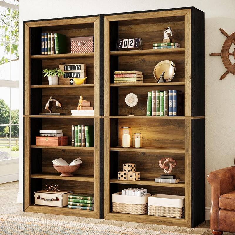 74.4'' Tall Wood Bookshelf 6-Tier Open Display Storage Shelves Floor Bookscase for Home(Set of 2)