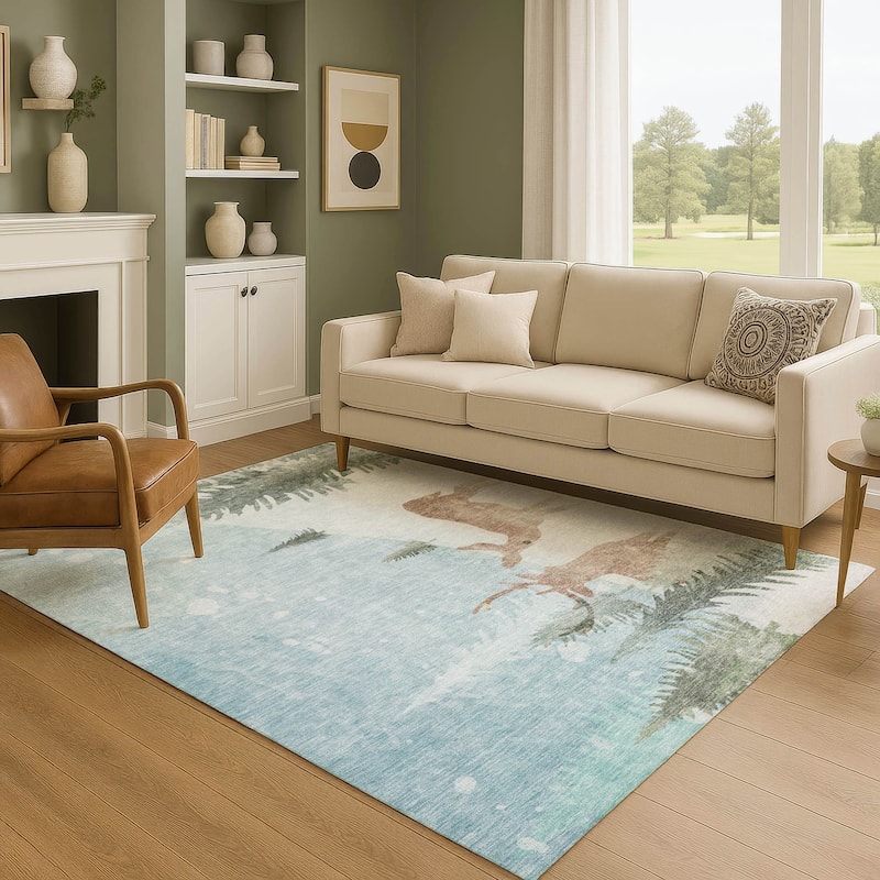 Premium Washable Super Soft Winter Snow Reindeer Mayfield Rug - Sky - 8' x 10'