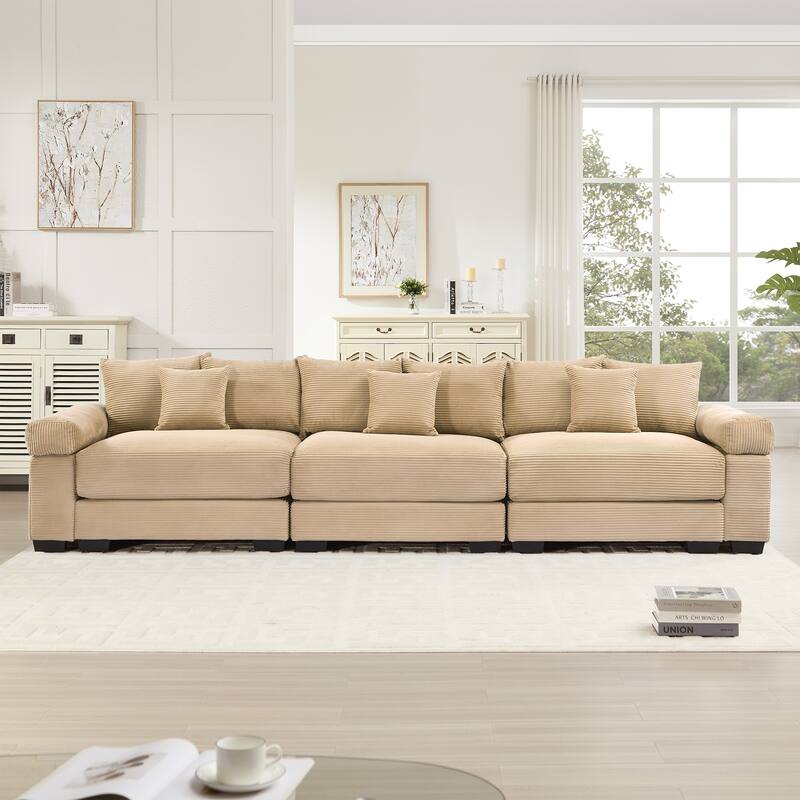 Roomfitters 130 Inch Modular Sectional Couch, Oversized Corduroy 3-Seater with Deep Seats, Camel - Camel 130"