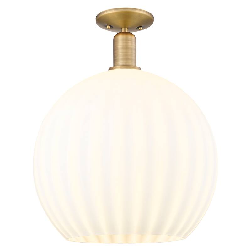 Innovations Lighting Endless Possibilities Arcadia - White Venetian - 1 Light 14" Semi-Flush Mount - Brushed Brass