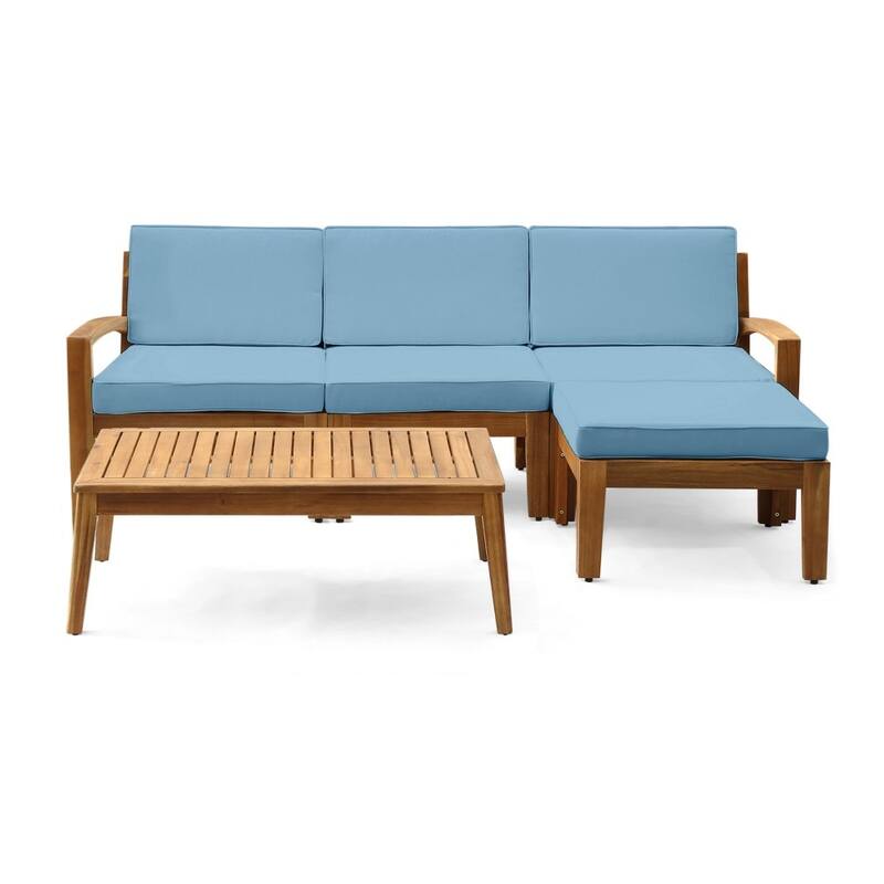 Modern Outdoor L-shape Sectional Sofa Set with Coffee Table and Adjustable Removable Cushion for Patio