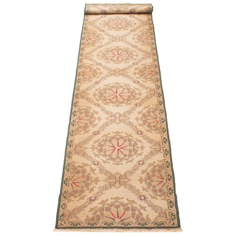 ECARPETGALLERY Flat-Weave Lahor Finest Beige Wool Tapestry Kilim - 2'6 x 12'0