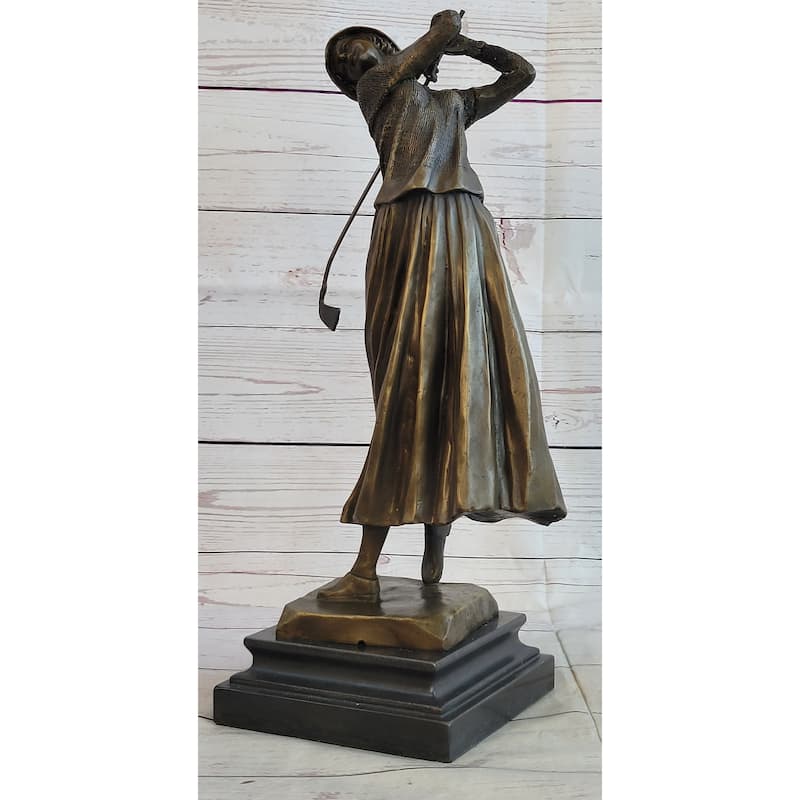 Golf Lover Mothers Day Female Golfer Club Bag Bronze Marble Sculpture Statue