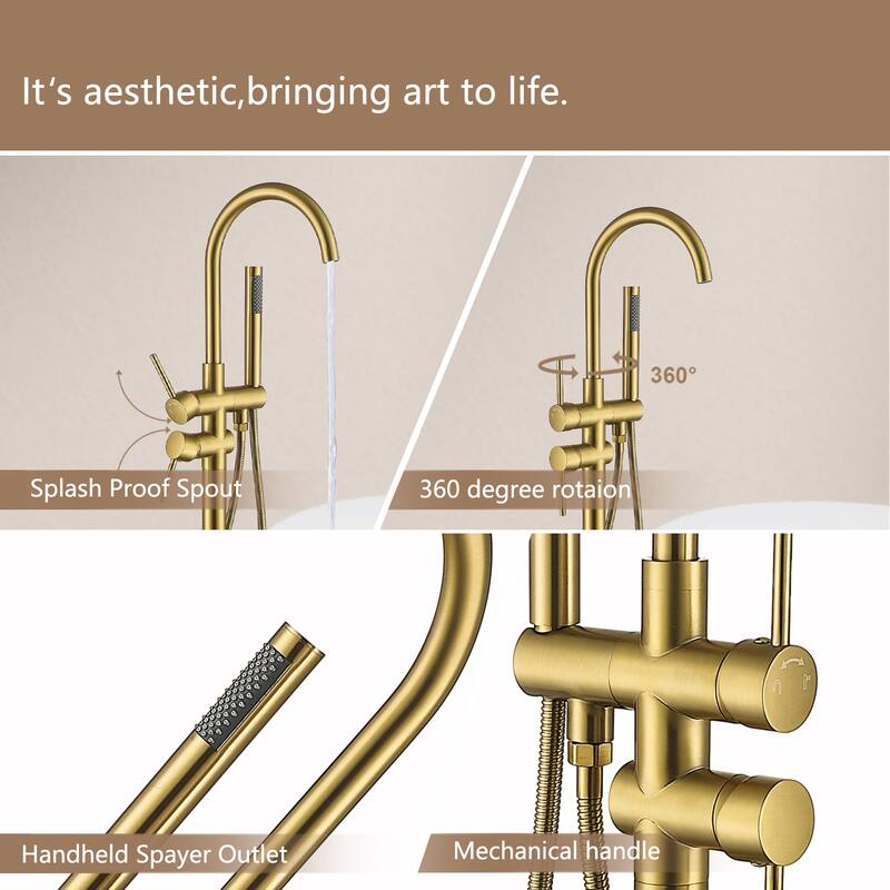 Topcraft Floor Mounted Bathtub Filler with Handheld Showerhead