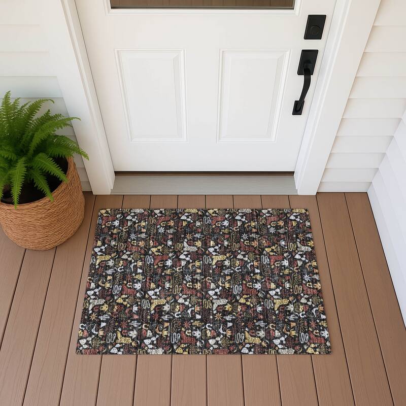 Machine Washable Indoor/ Outdoor Cowboy Dallas Chantille Rug - Black - 1'8" x 2'6"