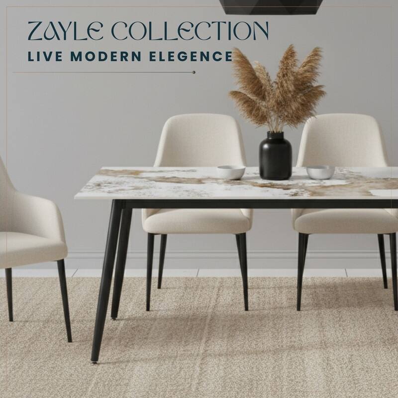 Zayle Rectangular Dining Table with Glass/Sintered Stone Tabletop in Steel