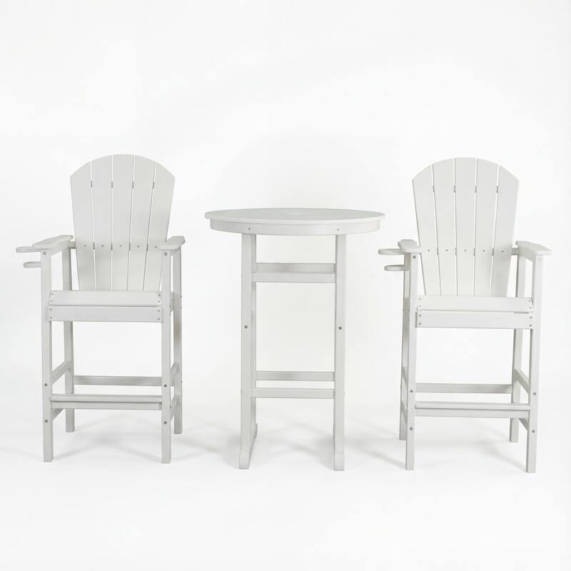 3-Piece HDPE Indoor/Outdoor Bar Set, 42.1" Round Bar Table with 2 Bar Stools, All-Weather Patio Bistro Set for Deck, Balcony