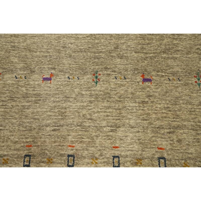 Hand Knotted Oriental 100% Wool Carpet Tribal Animal Pictorial Beige & Ivories Gabbeh Area Rug - 4' 10'' X 3' 0''