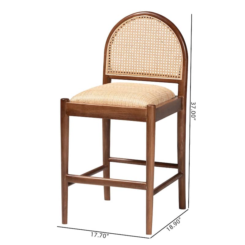 Maryland Modern Bohemian Natural Rattan and Acacia Wood Counter Stool