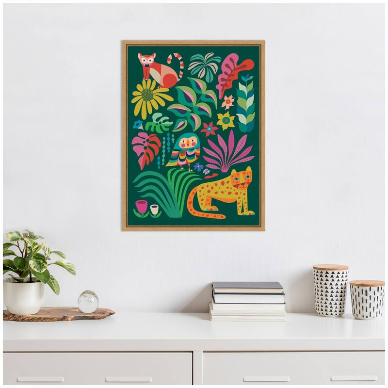 Kate and Laurel Jungle Animals by Rachel Lee Framed Canvas Wall Art Print