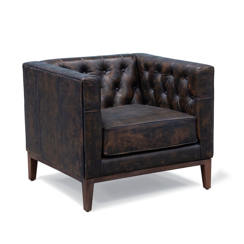 Jefferson Top Grain Leather Tufted Accent Chair