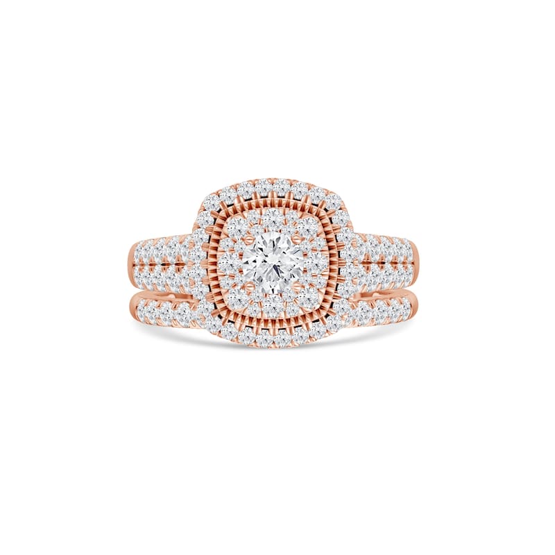 1ct TDW Diamond Cluster Halo Bridal Set in 14K Rose Gold for Women