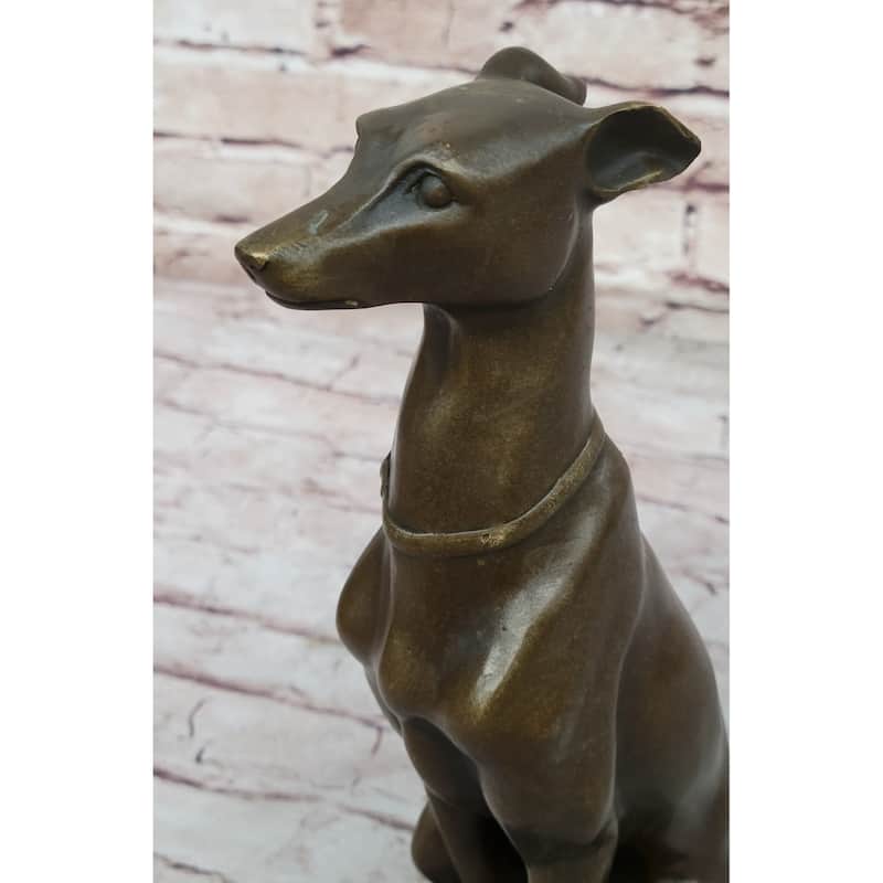 Greyhound Whippet Slender Imitative Dog Bronze Metal Modern Art Sculpture Statue Figure Marble Base