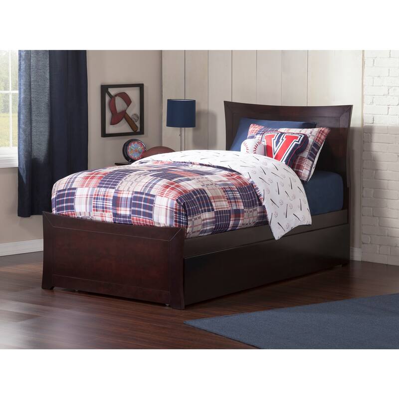 Platform Bed with Footboard & Trundle - Modern Storage Bed Frame - Sliding Guest Bed