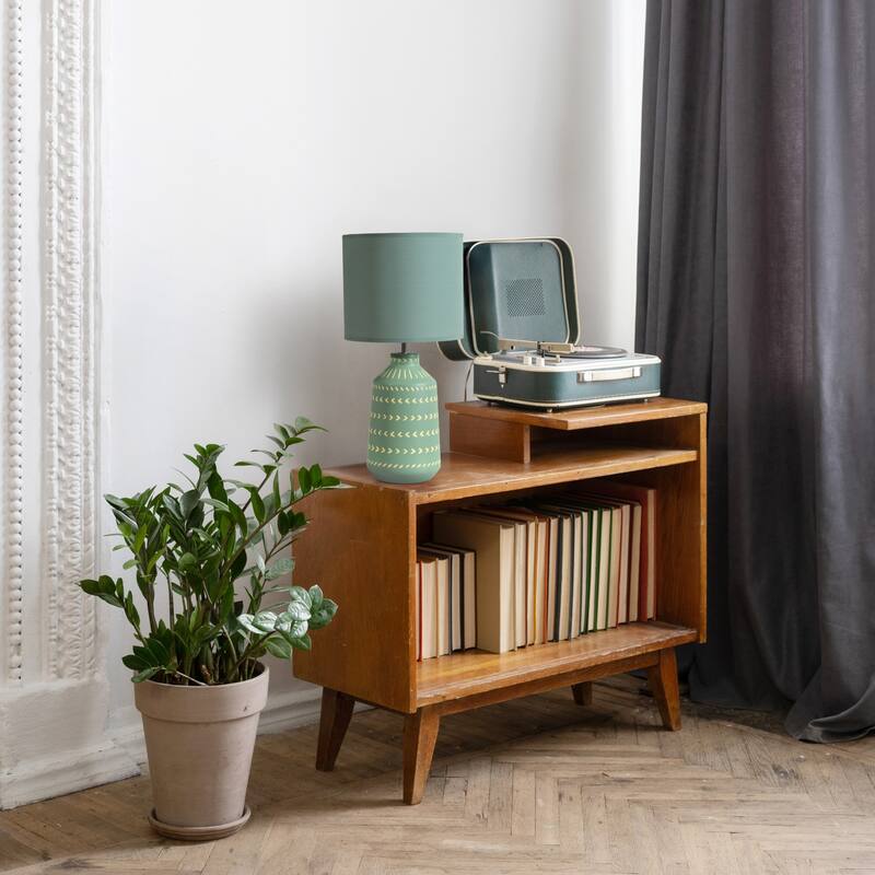 Tribal Style Hand Painted Ceramic Table Lamp with Drum Shade - 17" - Green