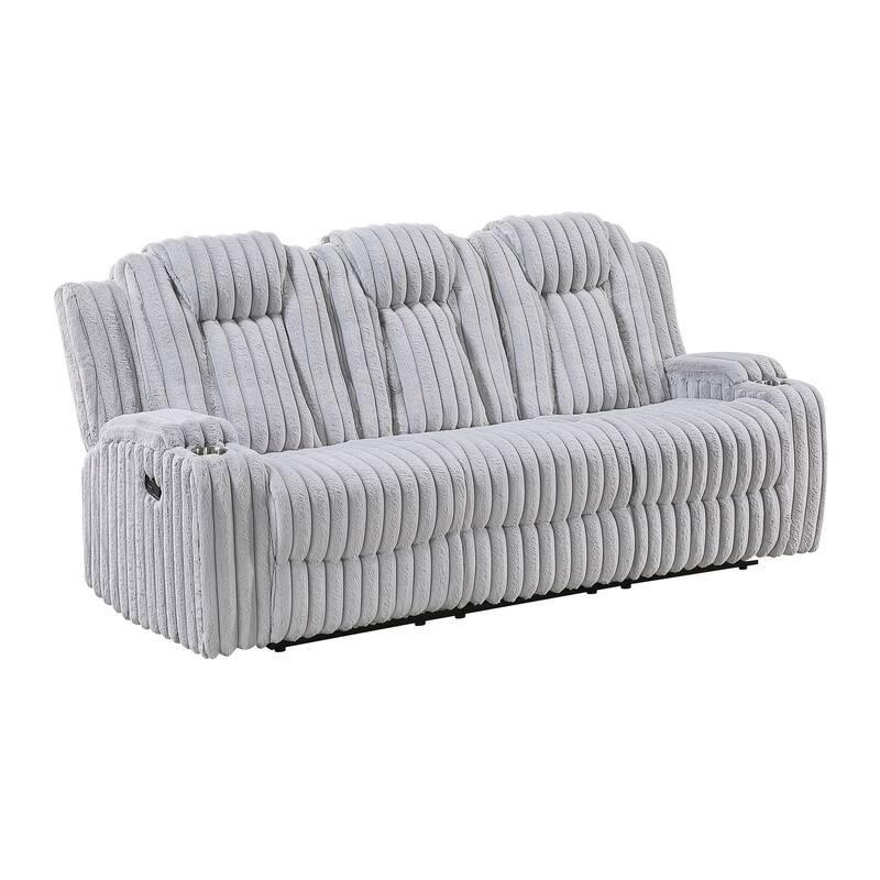 Brynda 84.5" Corduroy Manual Double Reclining Sofa with Cup Holders - Light Gray