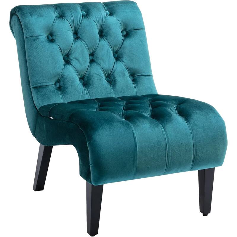 Roomfitters Velvet Armless Accent Chair, Upholstered Button Leisure Chair with Wood Legs for Living Room