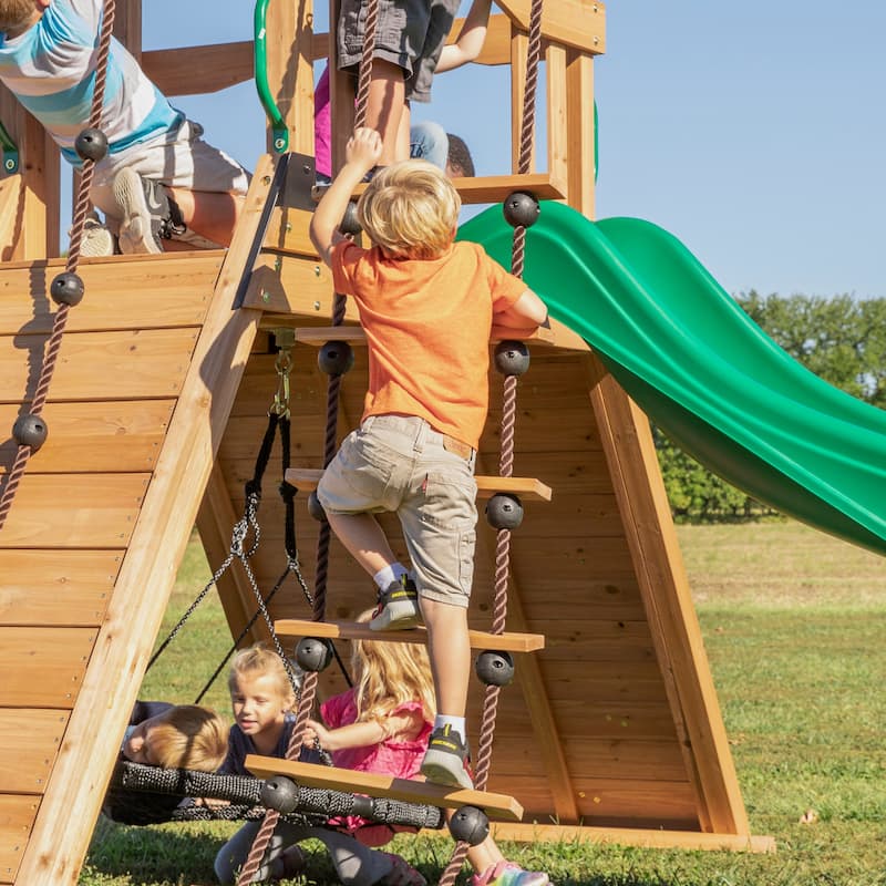 Backyard Discovery Endeavor Cedar Wood Swing Set, Slide, Play Deck
