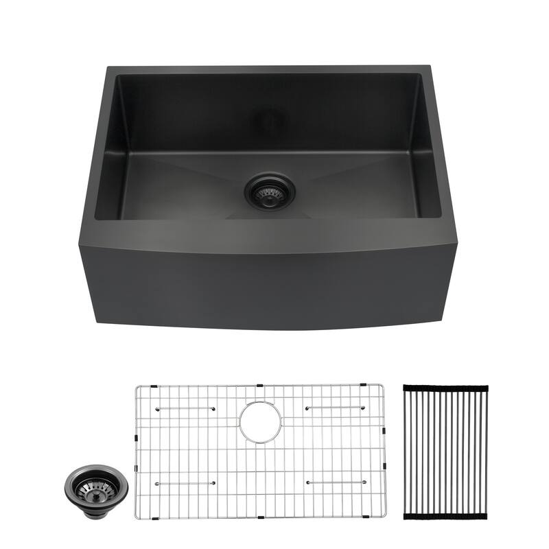 Lordear 24/27 Inch Gunmetal Black Apron Front Farmhouse Stainless Steel Deep Single Bowl Kitchen Sinks