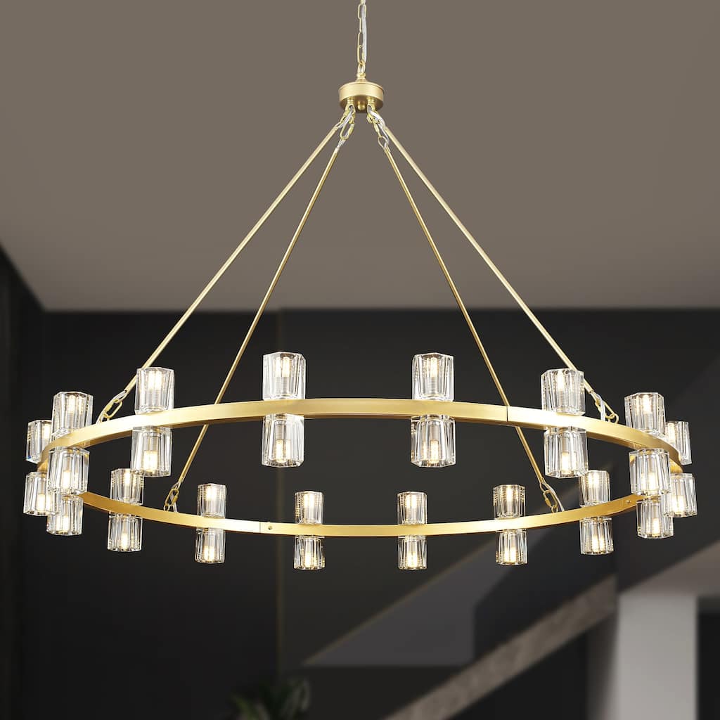 Zjvaive Modern 32-Light Wagon Wheel Metal Large Round Chandelier with Clear Crystal