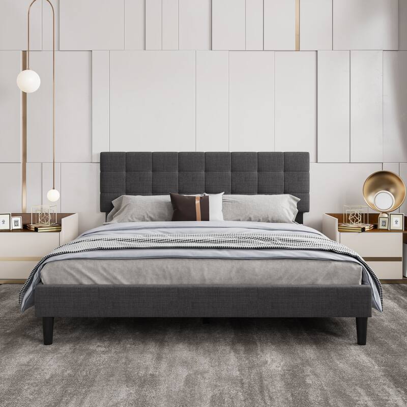 Alazyhome Square Tufted Upholstered Platform Bed Frame