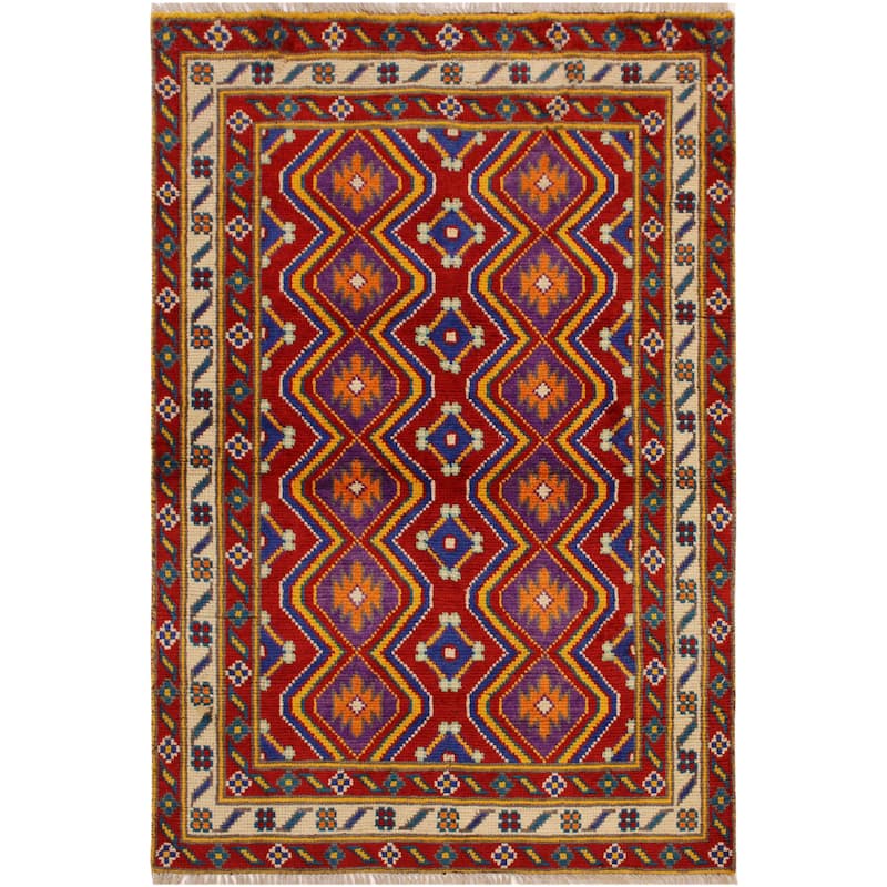 Bohemian Balochi Hancock Red/Beige Hand Knotted Wool Rug - 3'5'' x 4'10''