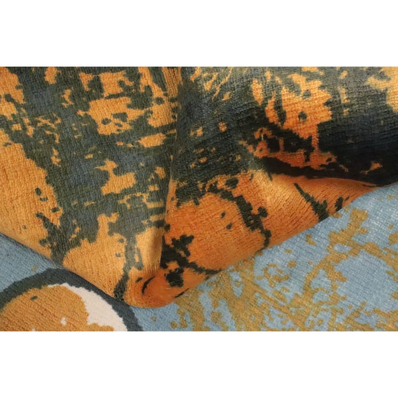 Hand Knotted Oriental Viscose Silk Carpet Modern Pictorial Oranges & Rust Abstract Area Rug - 7' 10'' X 5' 8''