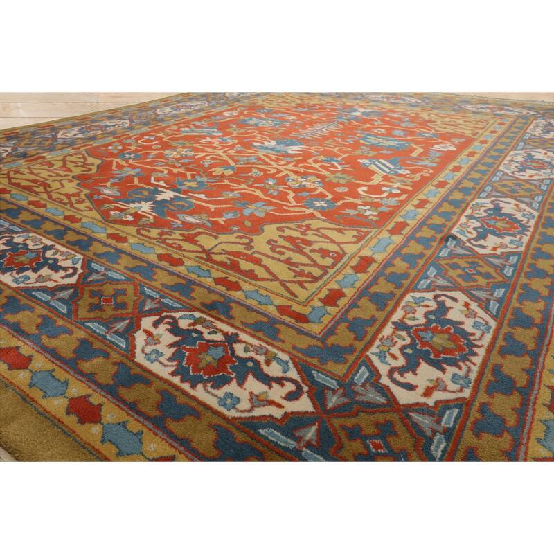 7'11''x9'11'' Hand Knotted Wool Orange Heriz Traditional Area Rug - 7' 11'' x 9' 11''