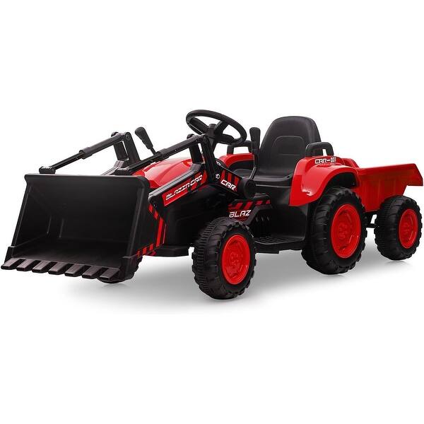 slide 2 of 28, 3 in 1 Ride On Tractor with Trailer, 12V Kids Electric Vehicles Ride On Toy Red