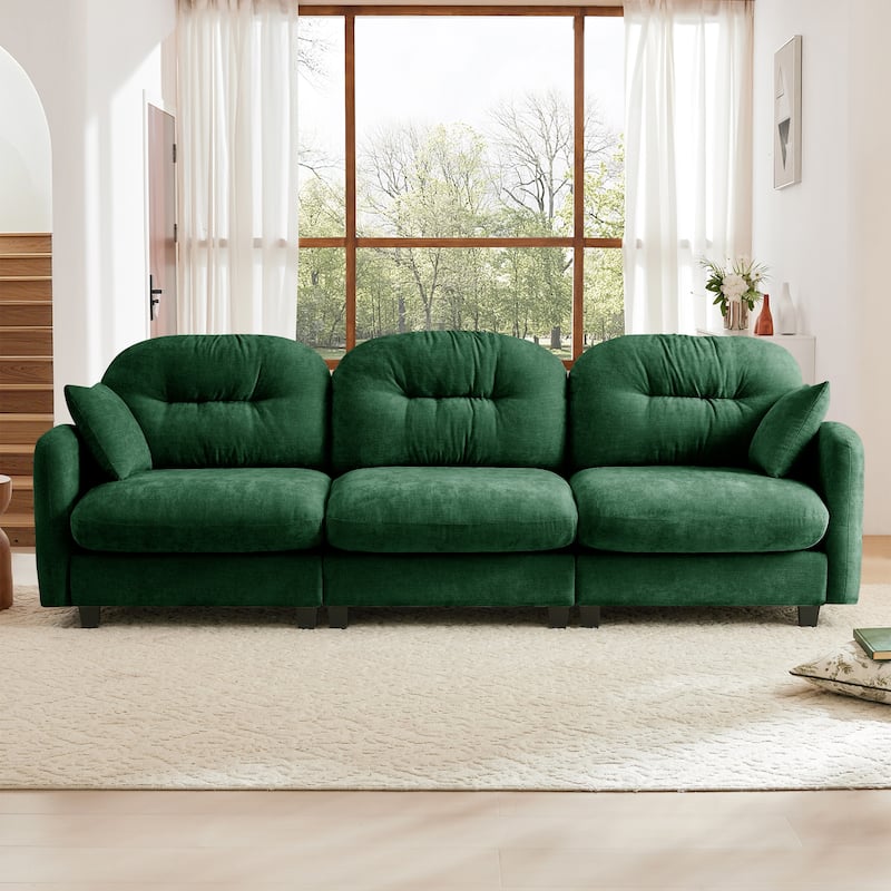 GDF Studio - Bell Modern Chenille Modular 3-Seat Sofa with Ergonomic Tufted Backrest and Wooden Base