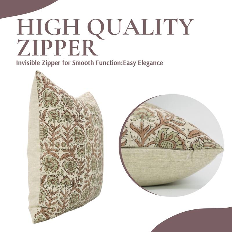 Fabdivine Floral Throw Fall Summer Décor Pink Pillow Cover Handmade Linen, for Farmhouse Guest Room or Couch, Custard Apple