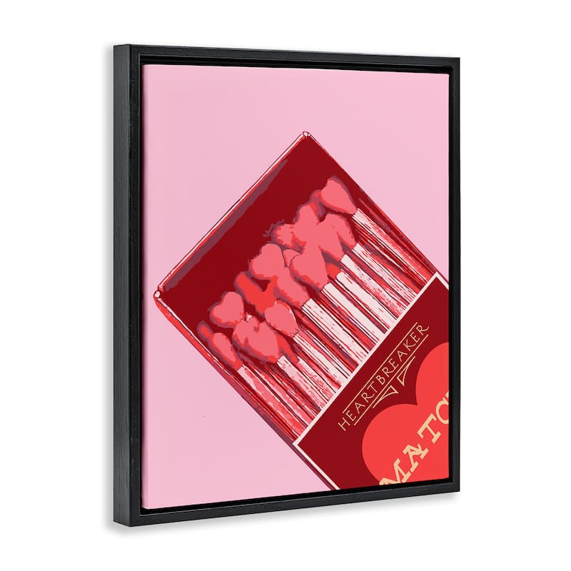 Stupell Pink Heart Shaped Matches Framed Floater Canvas Wall Art Design By Lil' Rue