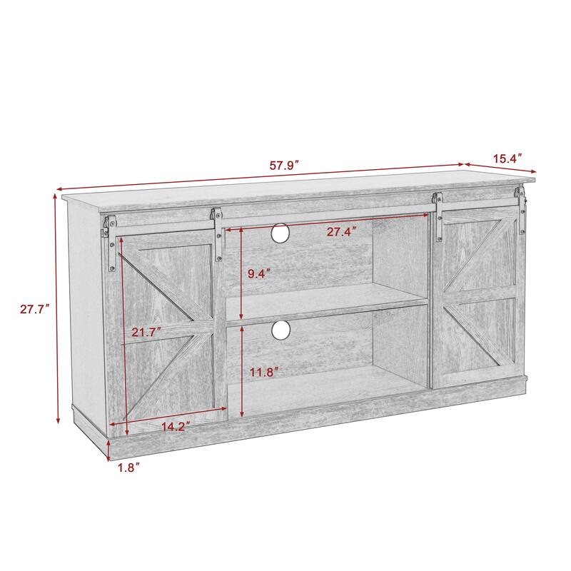 Farmhouse TV Stand for up to 60" with Sliding Barn Door