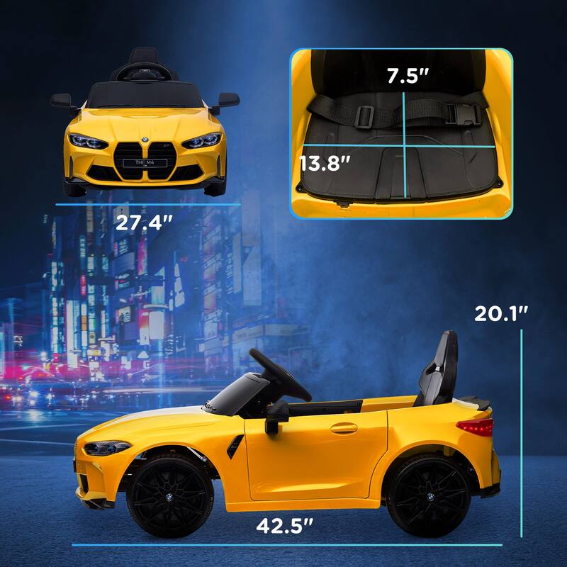 BMW M4 12V Kids Ride On Car with Parent Remote Control, Suspension, LED Lights, and Music for Ages 3-5