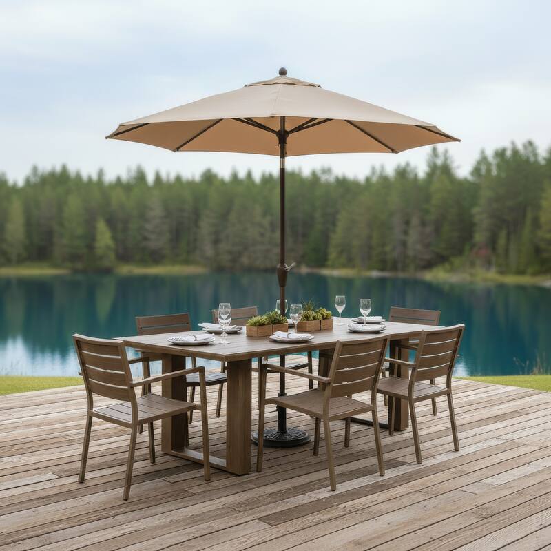 Baily Outdoor Dining Table with Umbrella Hole, 84 Inch Brown Metal