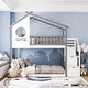 preview thumbnail 1 of 7, Stairway Twin over Twin Bunk Bed, House Bed, Storage and Guard Rail, Support with Wooden Boards Gray