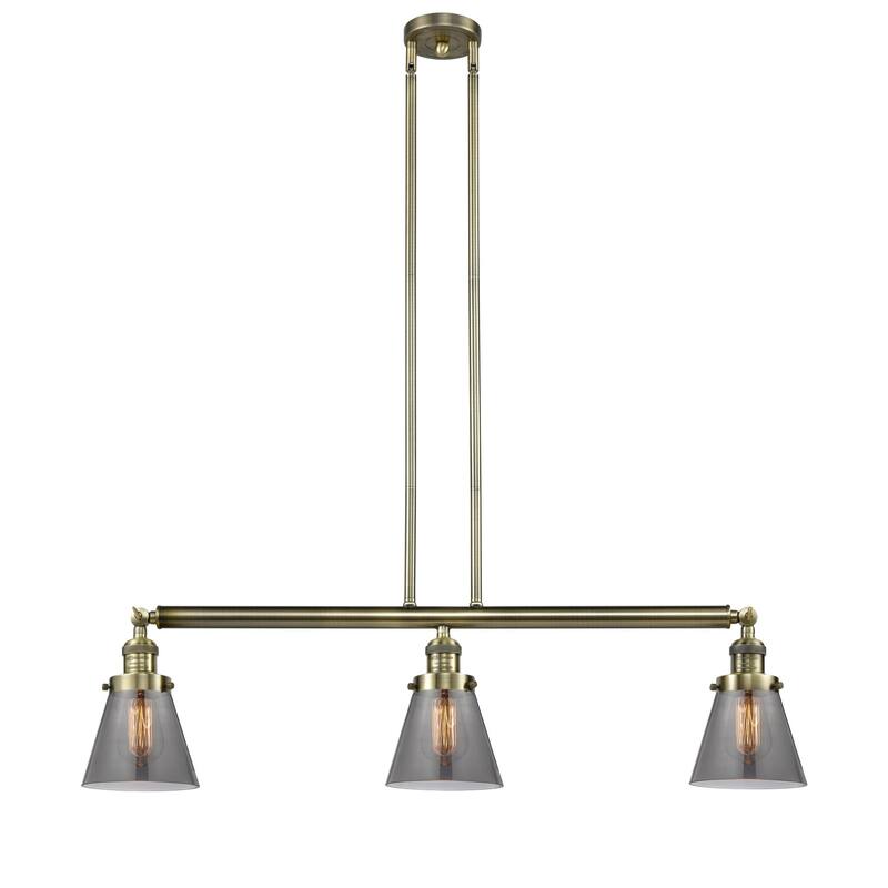 Innovations Lighting Small Cone 3 Light 39" Wide Linear Chandelier - Antique Brass / Smoked