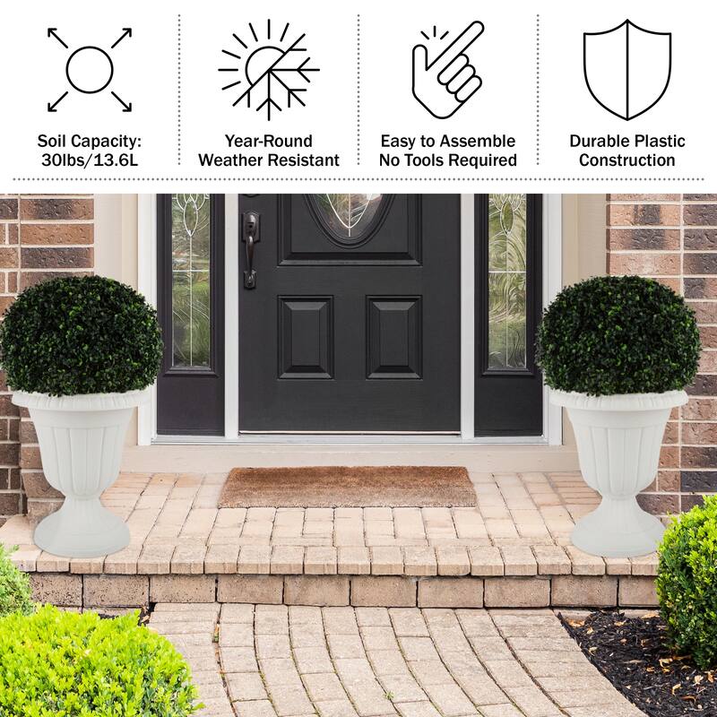 Pure Garden 16x18-Inch Outdoor Planter 2-Pack - Plastic Urn Planters