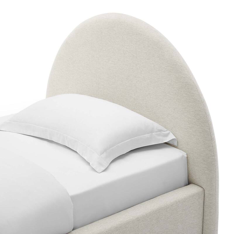 Palmetto Modern Round Headboard Ivory Fabric Upholstered Twin Size Platform Bed