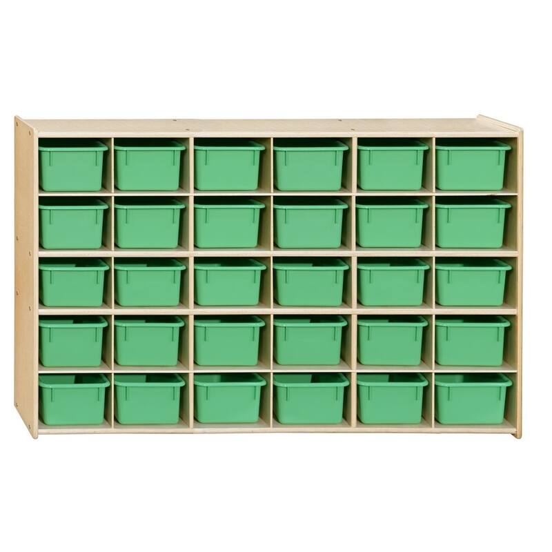 Contender 30 Cubby Storage Cabinet With Lime Green Pastel Trays, Kids Cubby Storage shelving Unit for Kindergarten