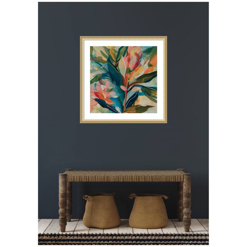 Kate and Laurel Framed Art Colorful Tropic Botanical Abstract Neutral Linen by The Creative Bunch Studio