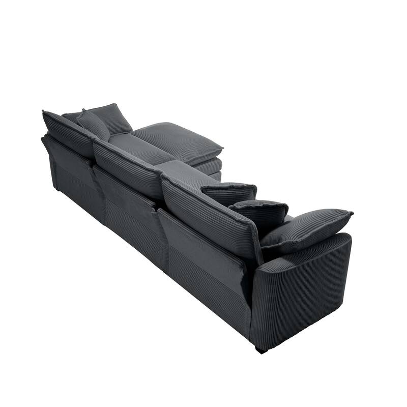 L-shaped Chaise Sectional Sofa with Ottoman and Double Cushions