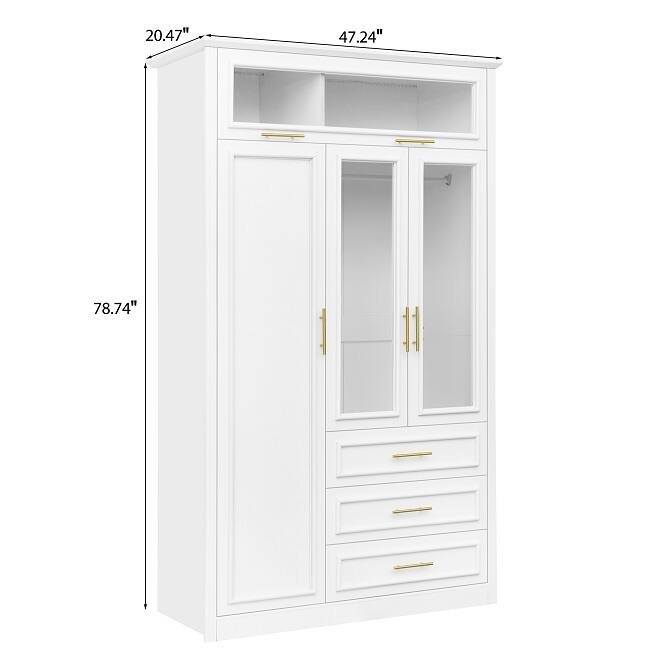 White 4-Door LED Wardrobe Armoire - Triple Drawer Storage System‌