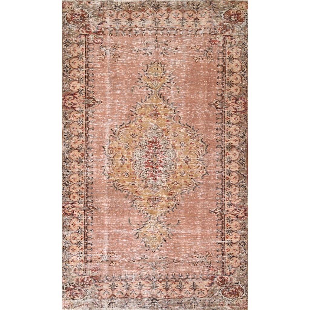 Distressed Sparta Turkish Vintage Rug Hand-Knotted Wool Carpet - 5'0"x 8'11"
