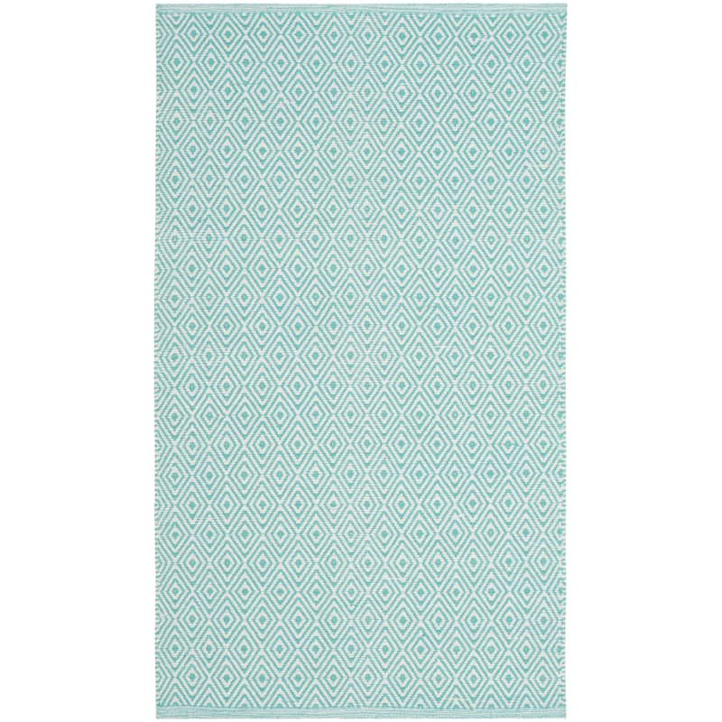 SAFAVIEH, Handmade Flatweave Montauk Brice Casual Cotton Rug - 2'6" x 4' - Ivory/Aqua