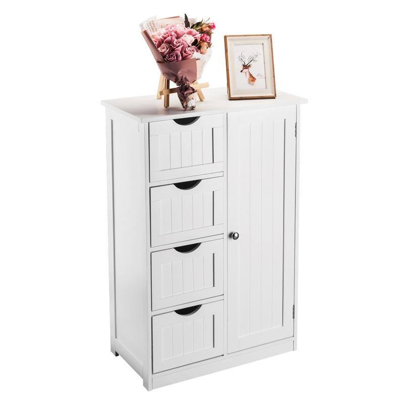 White 4-drawer Single Door Bathroom Storage Cabinet
