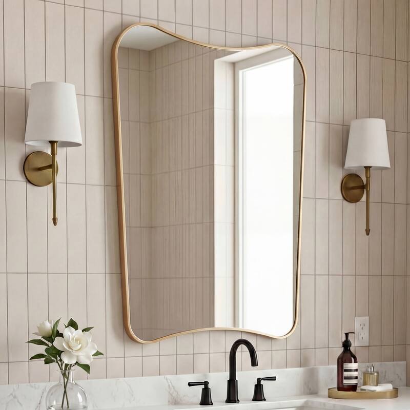 JONATHAN Y Alfie Irregular Metal Framed Wall Mounted Mirror with Flat Bottom - Gold - 36 H x 24 W x 1.08 D