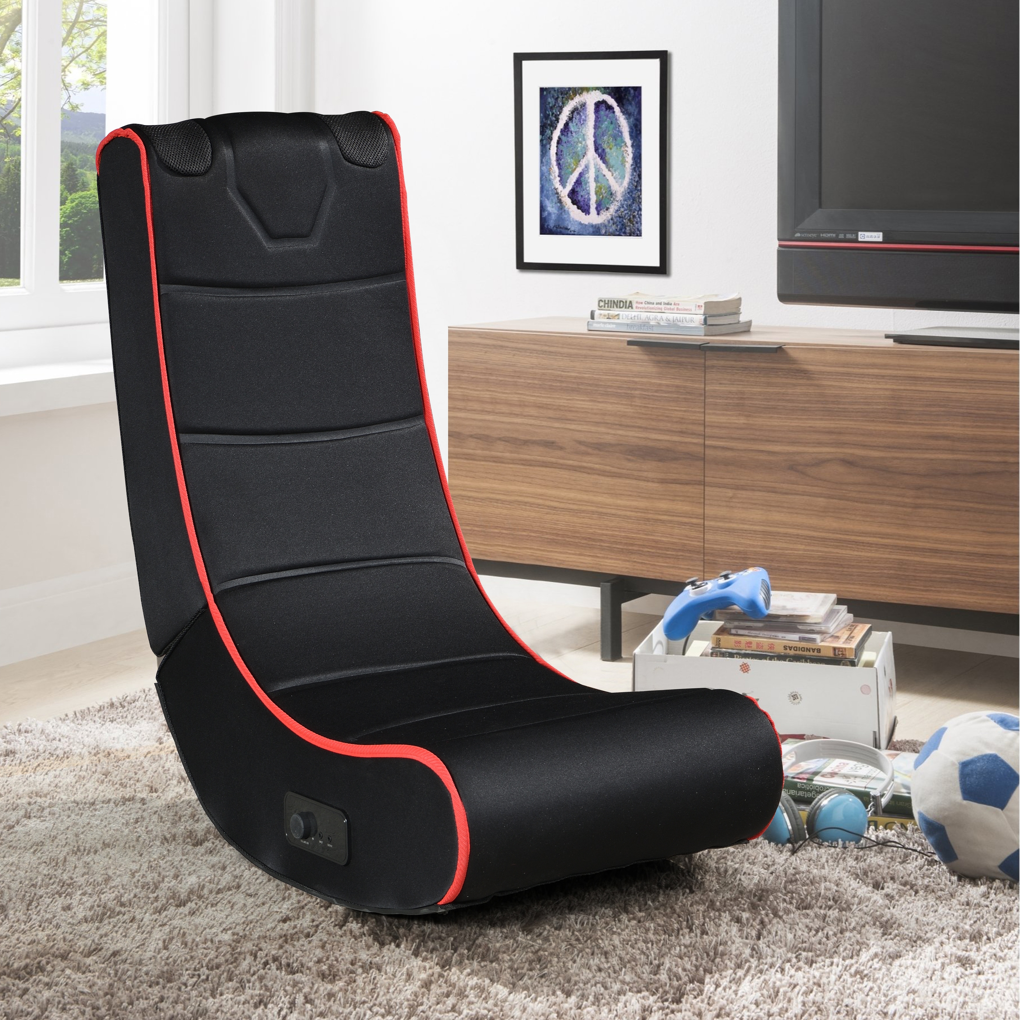 FOLDABLE GAMING CHAIR WITH ONBOARD SPEAKERS Chair with Onboard Speakers Enjoy Gaming and Music in Style Black Red