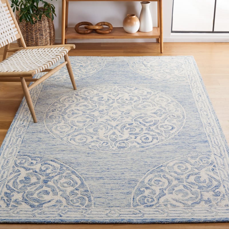 SAFAVIEH Handmade Metro Tietje Medallion Wool Rug - 3' x 5' - Blue/Ivory